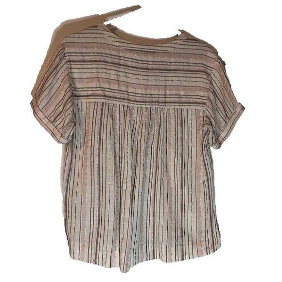 Lucky Brand Peasant Blouse M Cream Gray Silver Stripe Boho Chic Casual Top - Picture 5 of 5